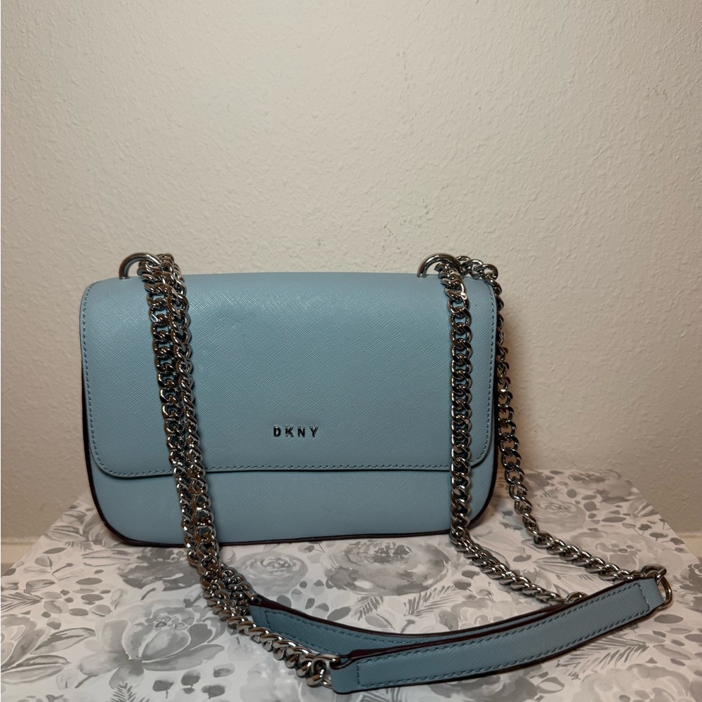 DKNY Sky Blue Crossbody Bag with Chain Strap